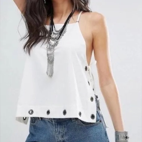 Free People Cream Tank Top with Bib Collar and Cut Out Design - Picture 1 of 5